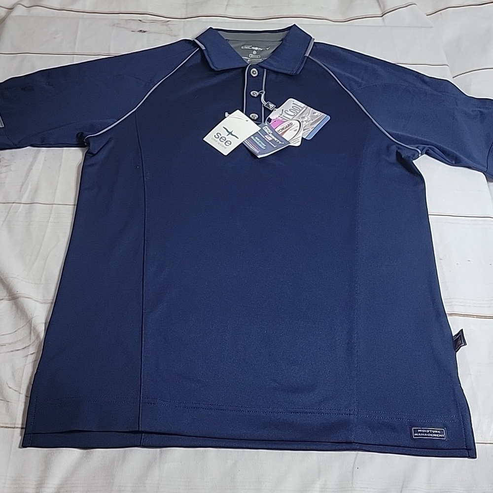PRO Celebrity Hi Cool Aloha Polo Navy and Gray size Small Great Sea Crew Apparel